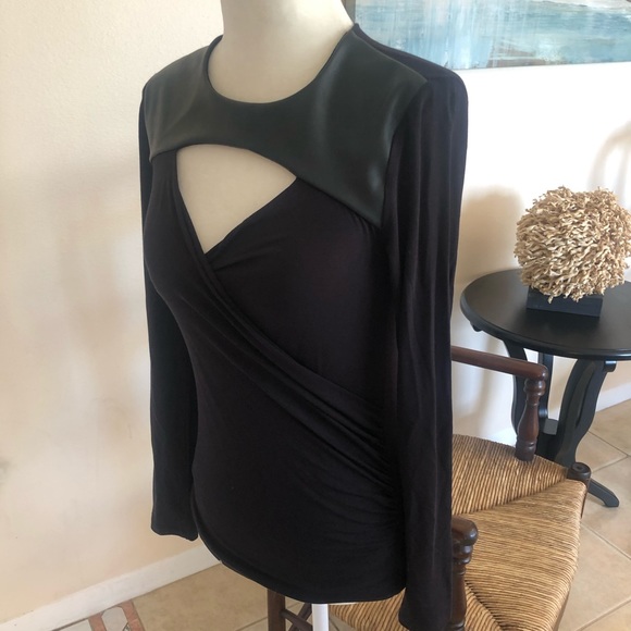 Bebe black faux leather long sleeve blouse - Picture 2 of 5